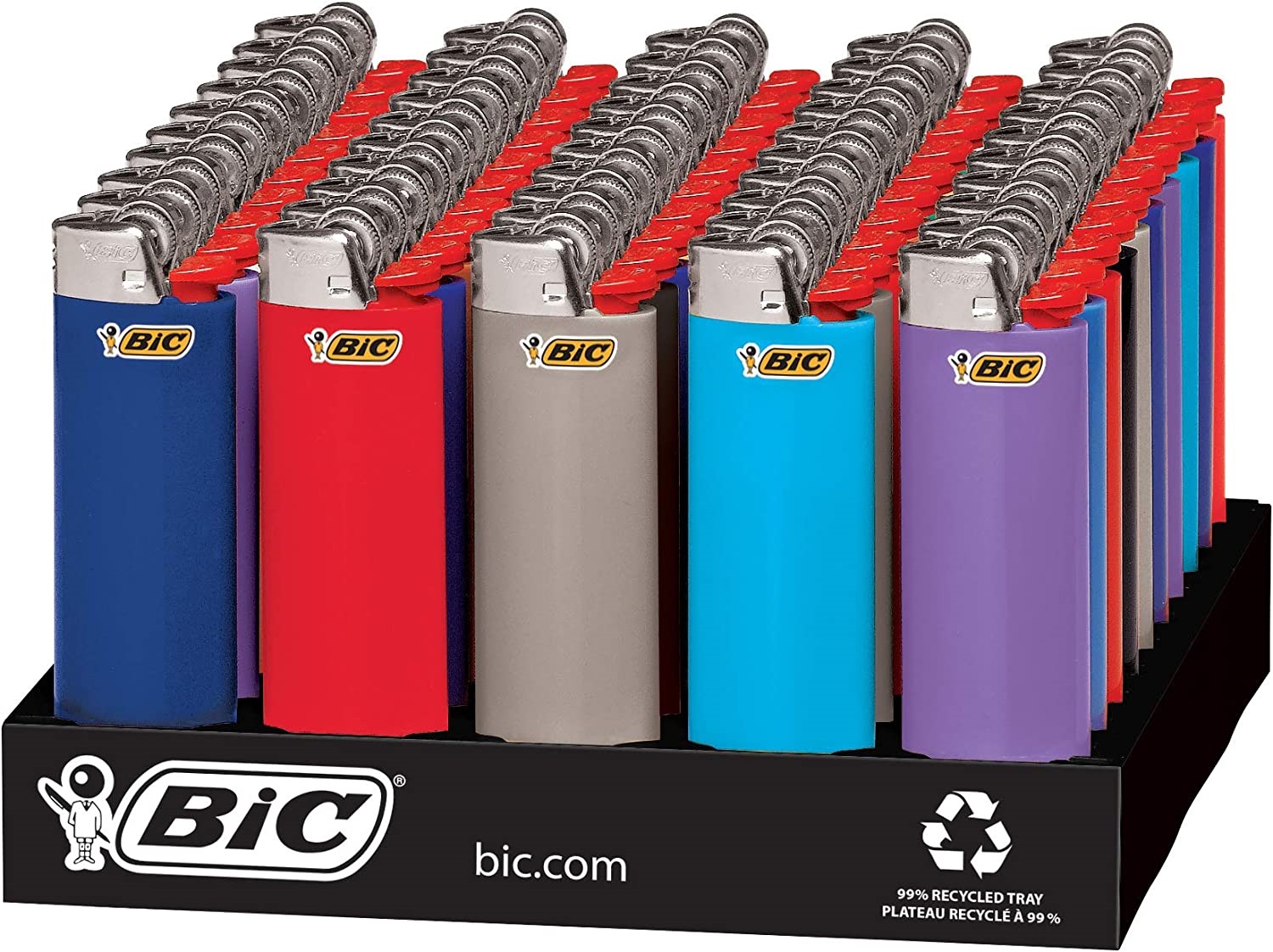 BIC Classic Lighter, Assorted Colors, 50-Count Tray, Up to 2x the Lights (Assortment of Colors May Vary)_0