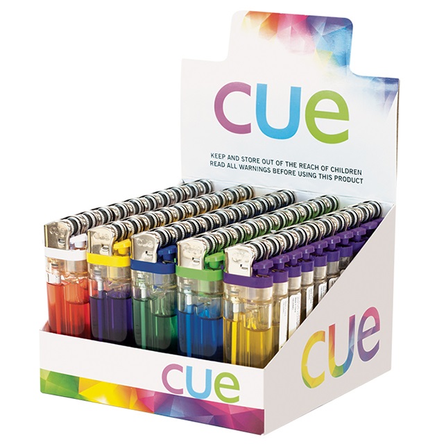 MK CUE DISPOSABLE FLINT LIGHTER TRANSPARENT ASST 50PC/BOX_0