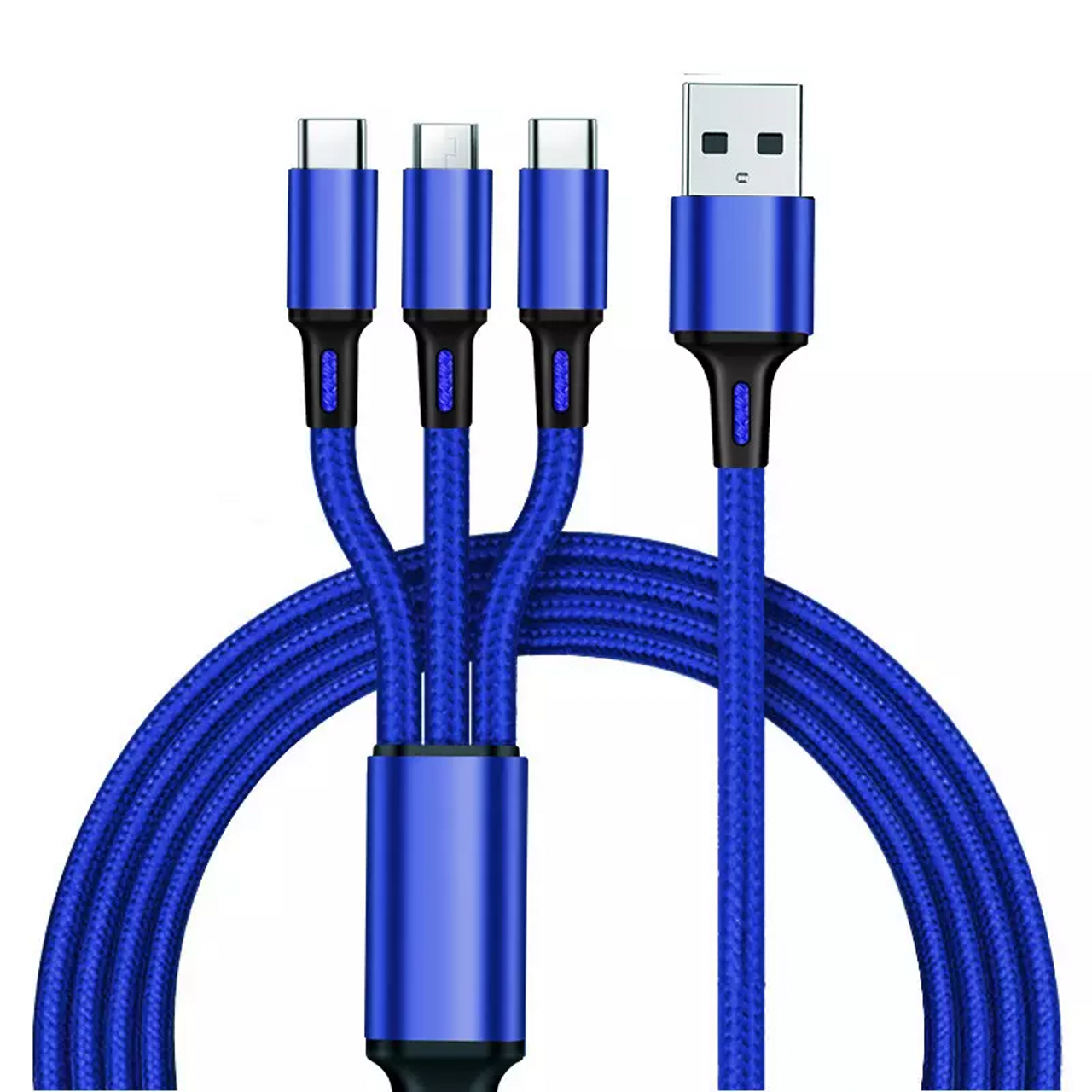 3 IN 1 LIGHTNING MICRO TYPE C USB CABLE 4 FEET BLUE