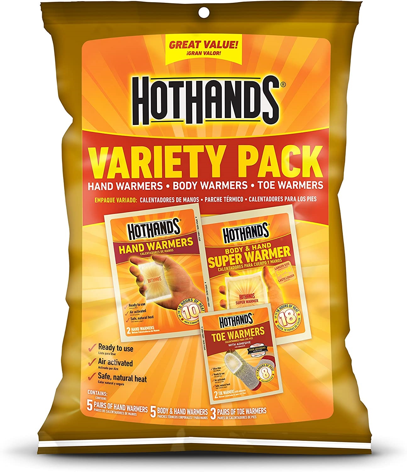 HOTHANDS TOE, HAND & BODY WARMER VARIETY PACK 11CT