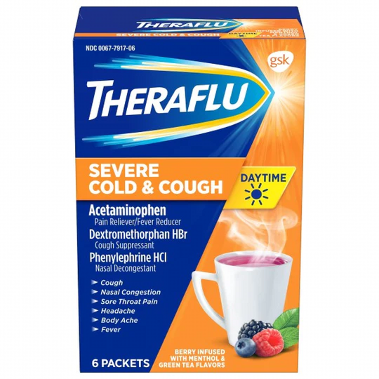THERAFLU SEVERE COL & COUGH DAYTIME BERRY INFUSED  6CT 