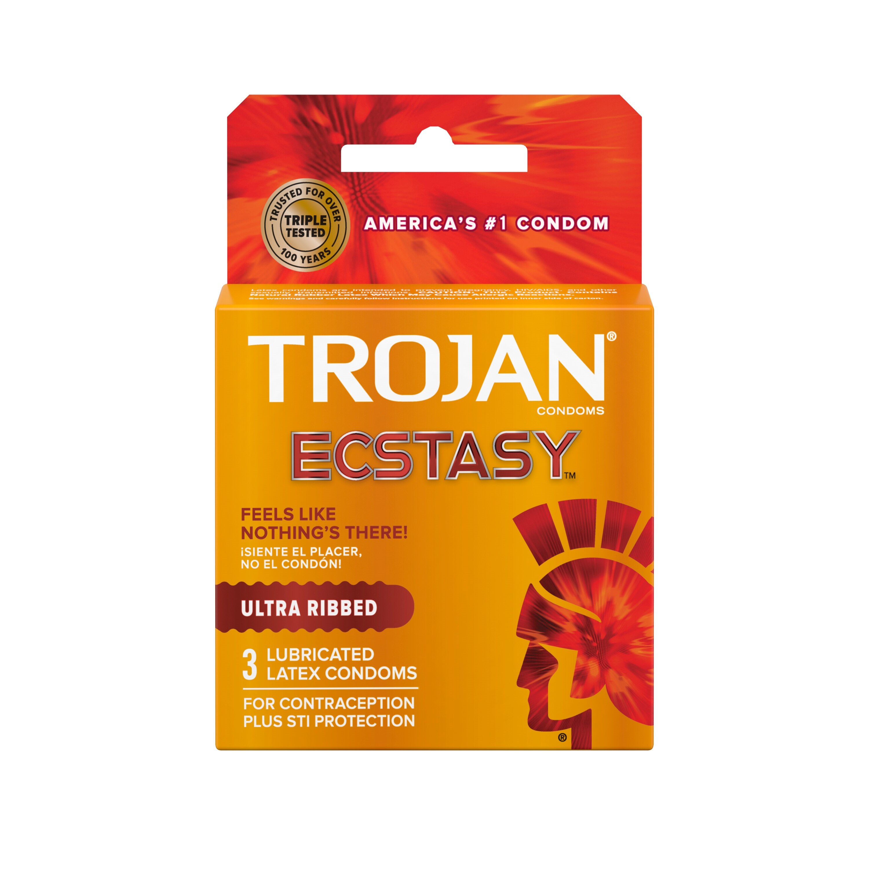 TROJAN ECSTASY LUBRICATED LATEX CONDOMS ULTRA RIBBED 6 X 3 CT